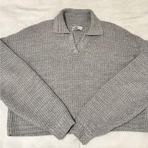 Gray knit v-neck sweater